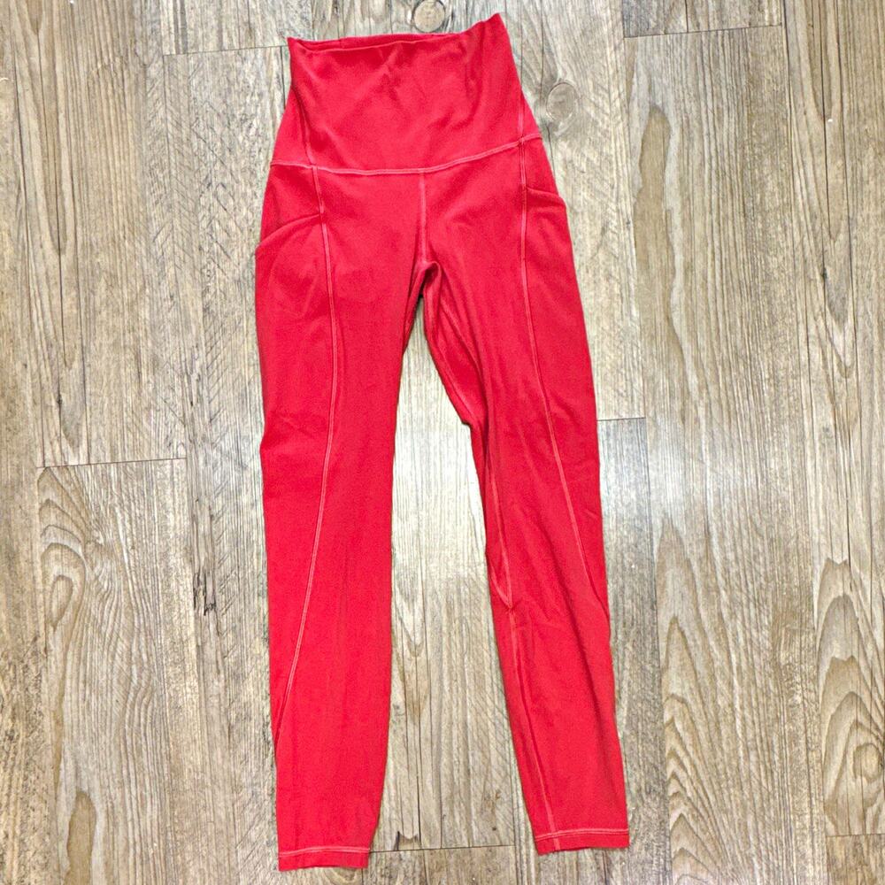Lululemon All The Right Places Coral Pink Crop Leggings Pockets Womens Size 2